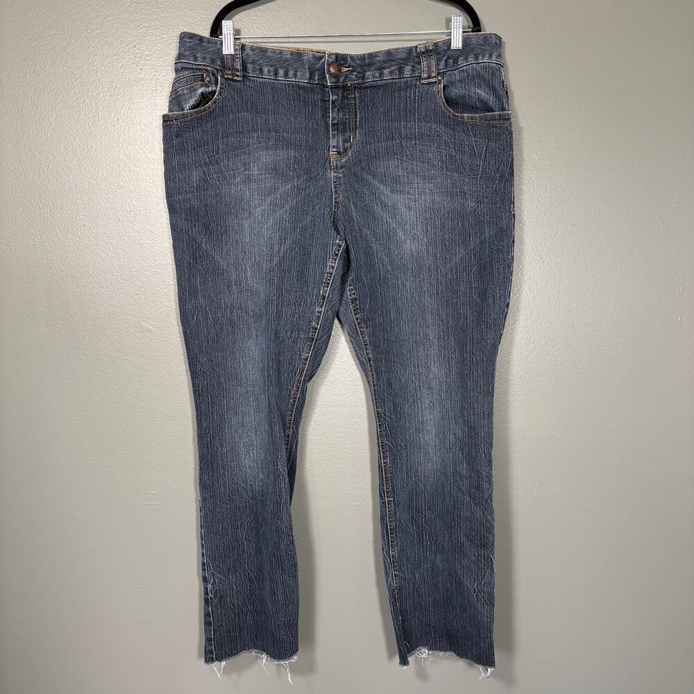Lane Bryant Medium Wash Straight Leg Raw Hem Jeans - Size 22 - Women's Plus Size